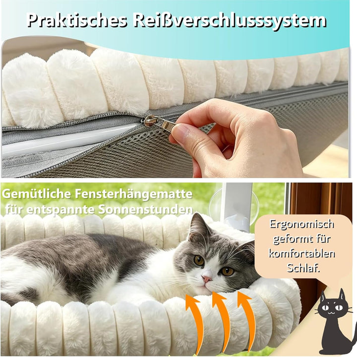 Katzen Fensterliege Faltbar mit 4 Saugnäpfen, weiche Kuschelliege & atmungsaktive Netzseite, extra g