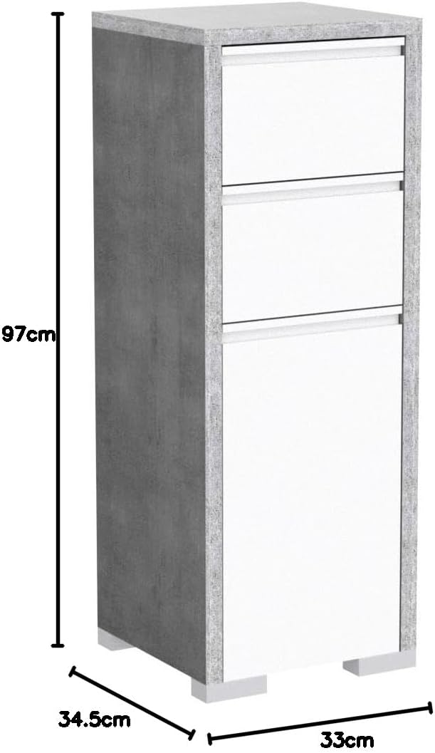 Schildmeyer Bello Midischrank 140909, steingrau/weiss glanz, 34,5 / 33 / 97 cm, Steingrau / Weiss Gl
