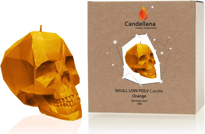 Candellana Kerze Kleiner Schädel Low Poly | Höhe: 7,5 cm | Orange | Totenkopf | Handgemacht in der E