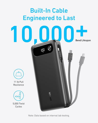 Anker Powerbank, 20.000mAh tragbares Ladegerät mit integriertem USB-C-Kabel, 87W Max Schnelllade-Akk