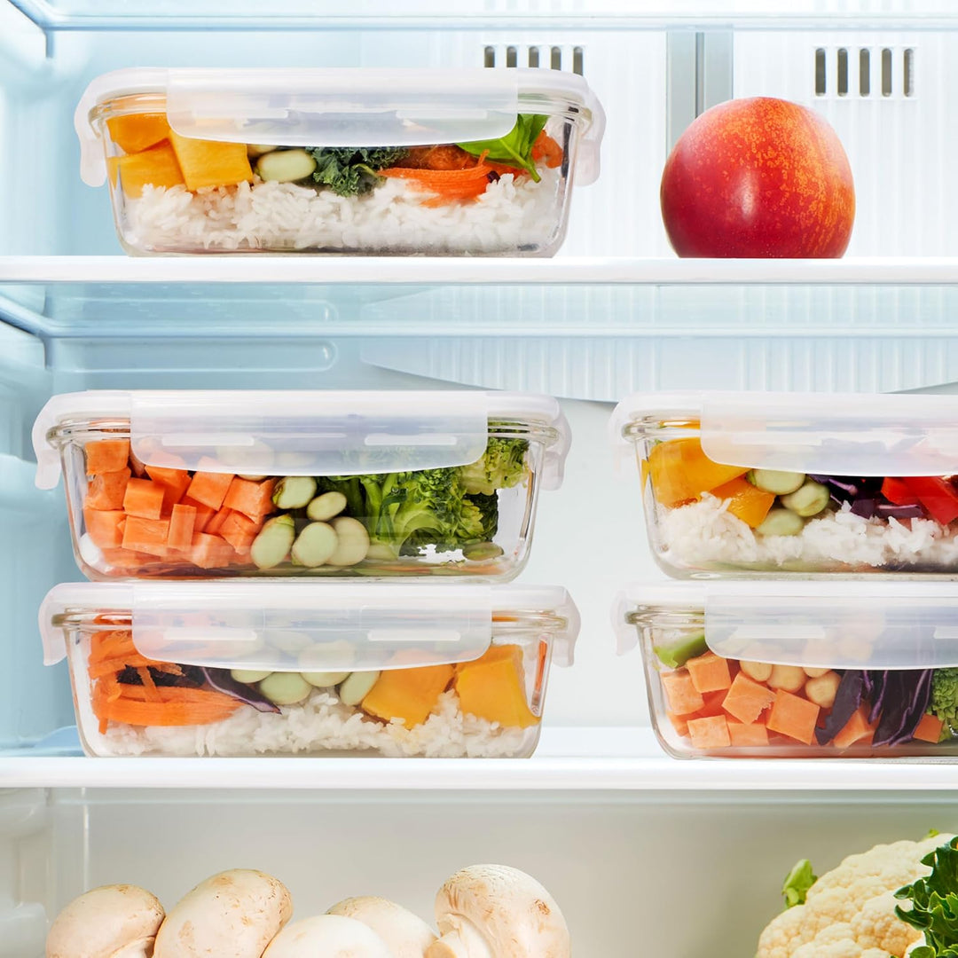 Meal Prep Container aus Glas mit Transparentem Dampfventildeckel – Luftdicht Verschliessbare Frischh