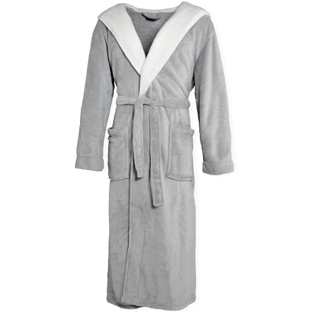 CelinaTex Texas Bademantel Kapuze L grau creme weiss Mikrofaser Damen Herren Morgenmantel Coral Flee