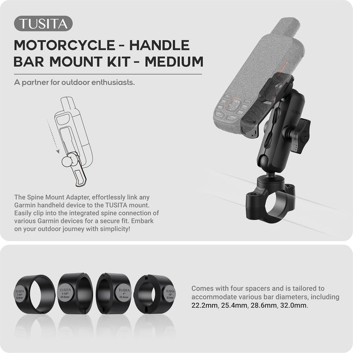 TUSITA Motorrad GPS Halterung - Halter Kompatibel mit Garmin Handheld GPS - Doppelter Socket-Arm Med