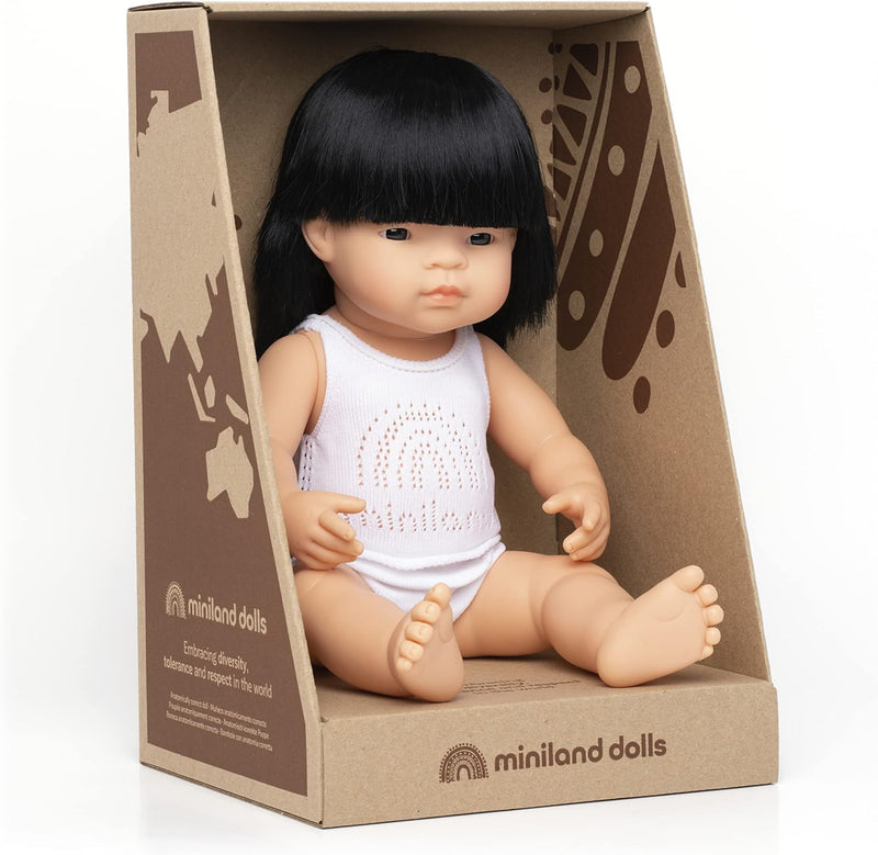 Miniland 31156 Puppe Baby (asiatisches Mädchen), Mehrfarbig, 38 cm ASIATISCHES MÄDCHEN 38cm, ASIATIS