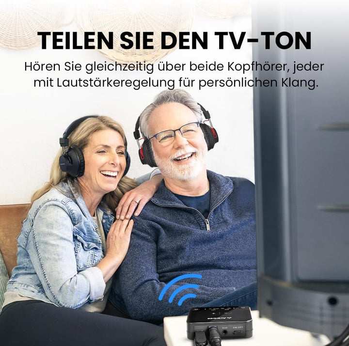 Avantree HT41899 Plus 2 – Dual Bluetooth 5.3 Kabellose Kopfhörer für Fernseher, mit Sender & Lade-Do