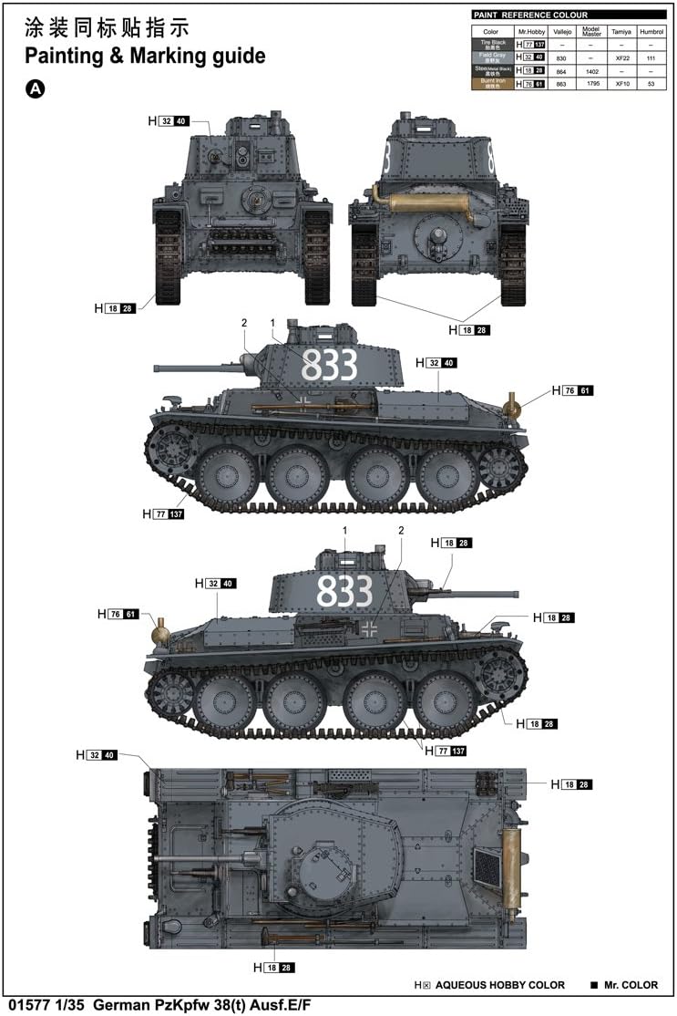 Trumpeter 01577 Modellbausatz German PzKpfw 38(t) Ausf.E/F