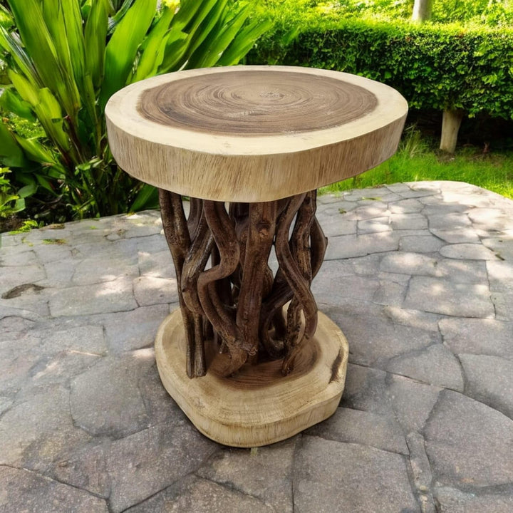 Kinaree Holz Beistelltisch KONA - 45 x 35 cm Holz Tisch aus Suar Holz und Lianen als Blumenständer o