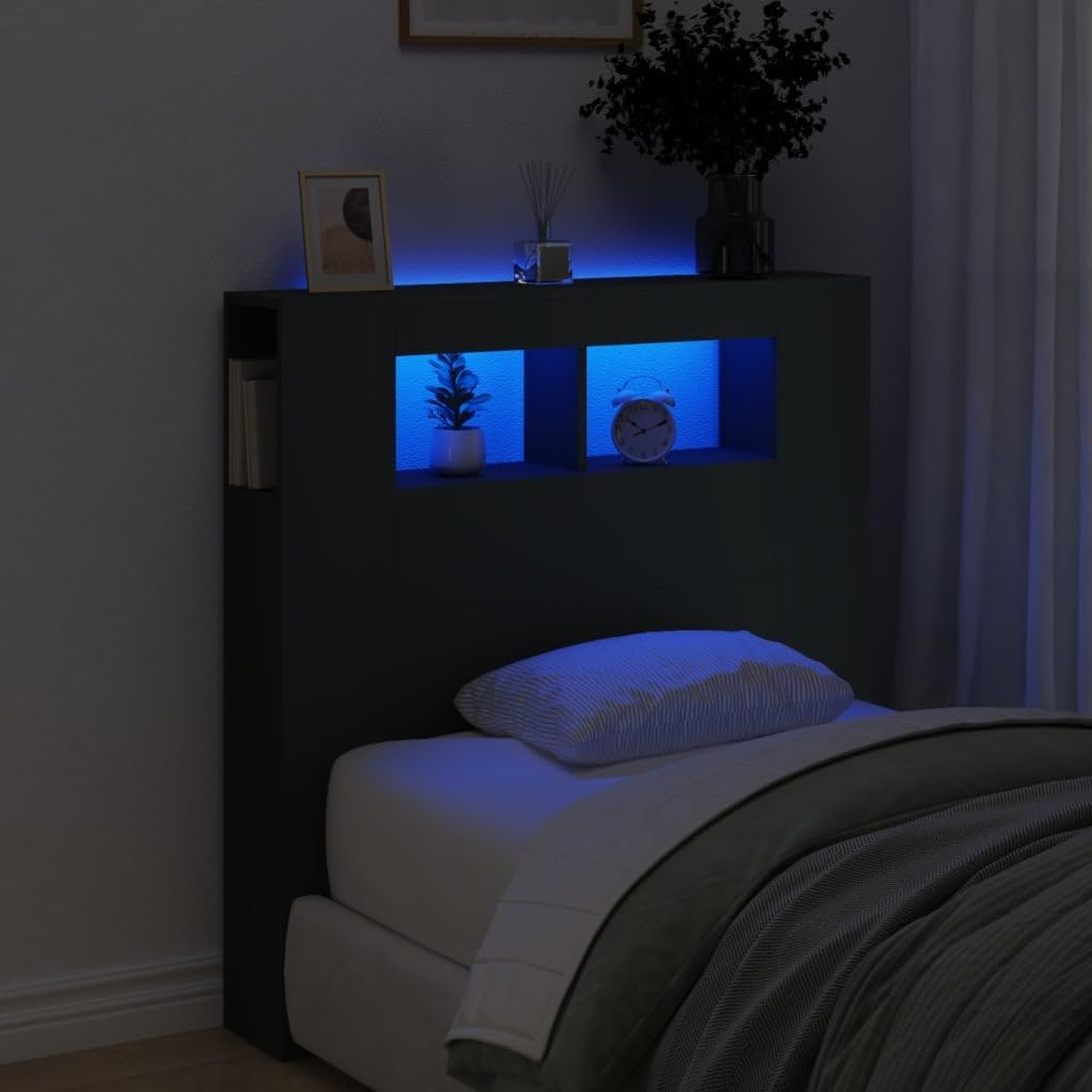vidaXL LED Kopfteil, Bettkopfteil mit LED-Leuchten, Betthaupt mit Ablagen, Bettzubehör Schlafzimmer,