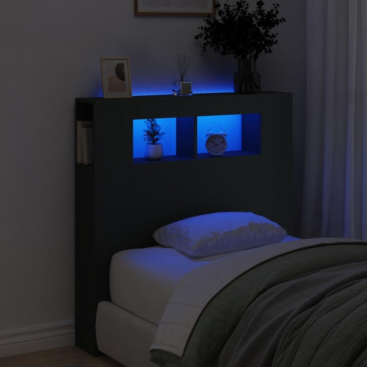 vidaXL LED Kopfteil, Bettkopfteil mit LED-Leuchten, Betthaupt mit Ablagen, Bettzubehör Schlafzimmer,