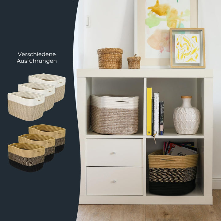 HMF Aufbewahrungskorb mit versteckten Griffen, 3er Set, Korb aus Baumwolle | 37,5 x 25 x 22,5 cm | W
