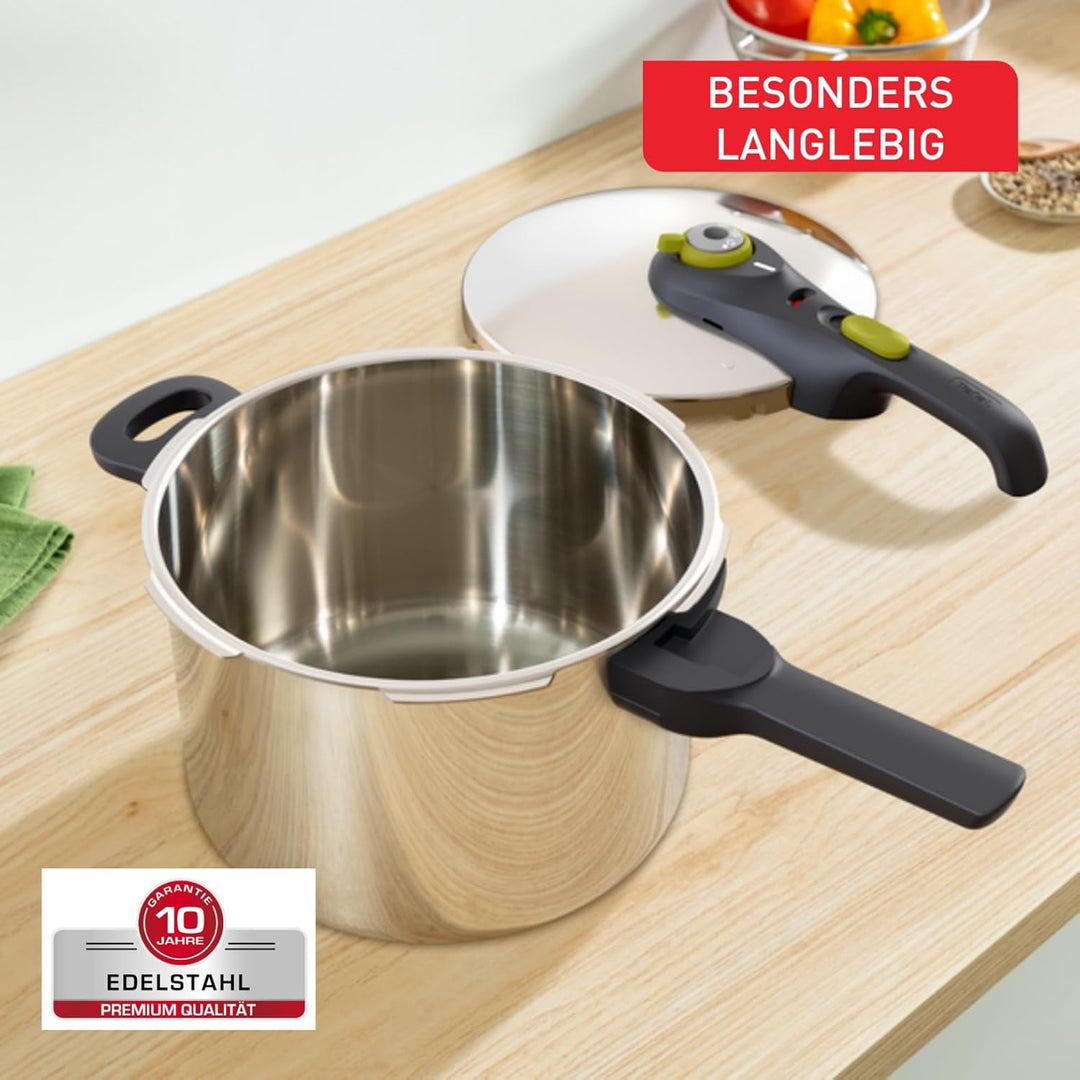 Tefal Secure Trendy Schnellkochtopf induktion 6l, 2-Stufen-Garregler: Intensivstufe 117°C, Schonstuf