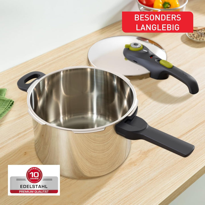 Tefal Secure Trendy Schnellkochtopf induktion 6l, 2-Stufen-Garregler: Intensivstufe 117°C, Schonstuf