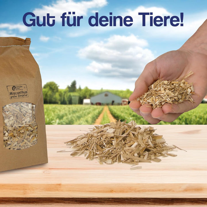 Bio Miscanthus Einstreu grob - Staubarm & Saugstark - Einstreu für Kleintiere wie Kaninchen, Meersch