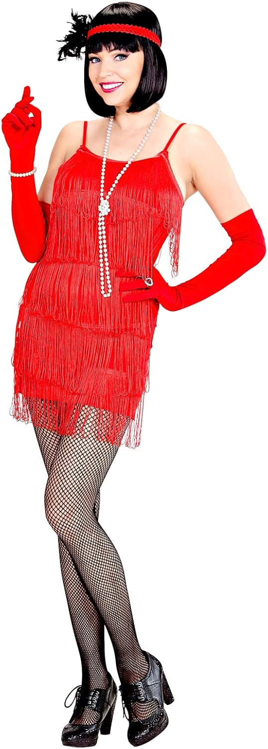 "FLAPPER" red - (dress, headband with feathers) - (M), M