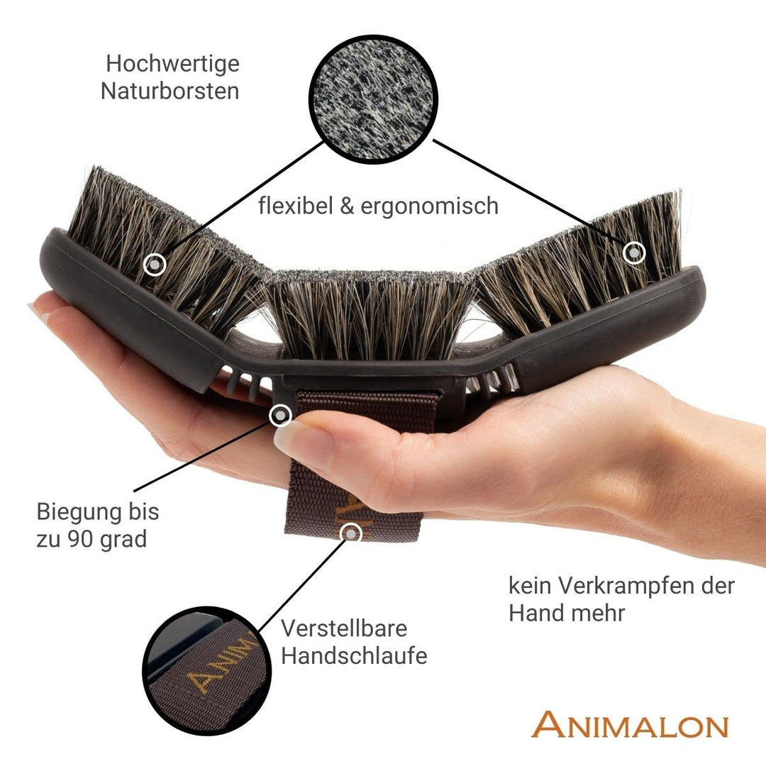 Animalon CareFlex Naturkardätsche | Flexible & hochwertige Schweineborsten Kardätsche für Pferde | m