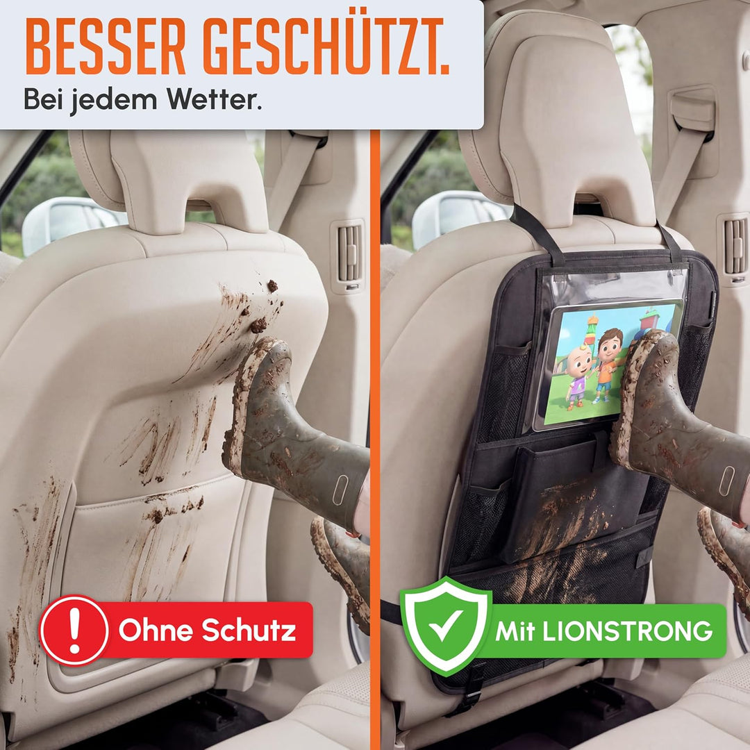 LIONSTRONG® Auto Organizer Kinder Rücksitz schwarz [WASSERDICHT] - Rückenlehnenschutz Auto Kinder un