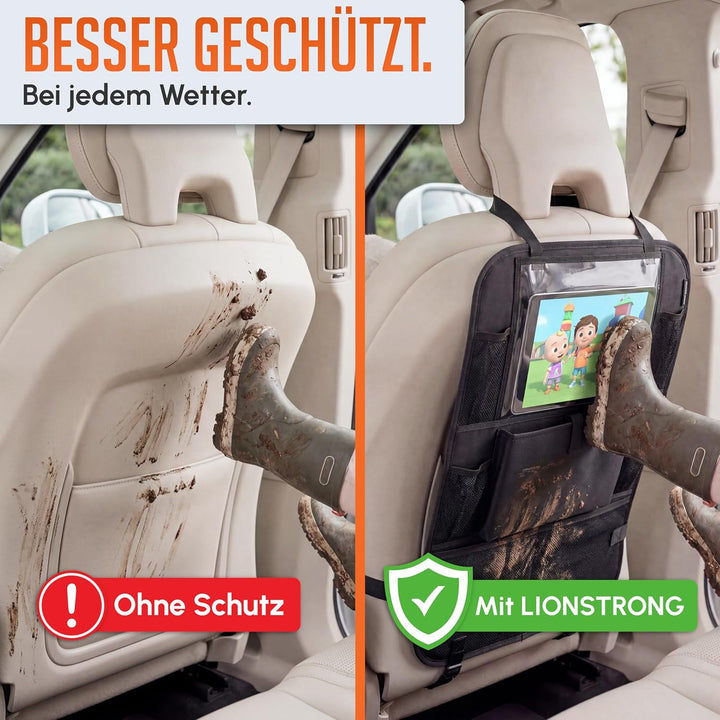 LIONSTRONG® Auto Organizer Kinder Rücksitz schwarz [WASSERDICHT] - Rückenlehnenschutz Auto Kinder un