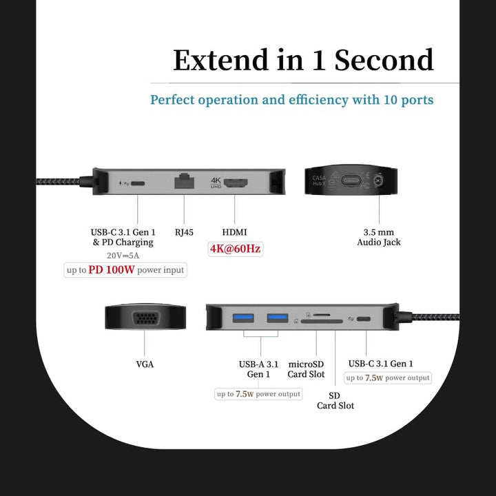 ADAM elements CASA Hub X VGA 10-in-1 | Apple MacBook & USB-C Notebooks | grau | AAPADHUBXGY