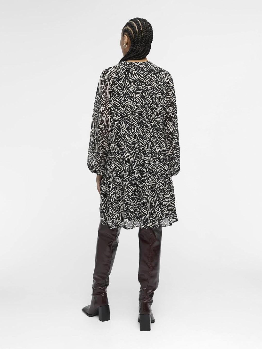 Object Mila Gia Long Sleeve Smock Dress 34 Black/Aop:sandshell Zebra, 34 Black/Aop:sandshell Zebra