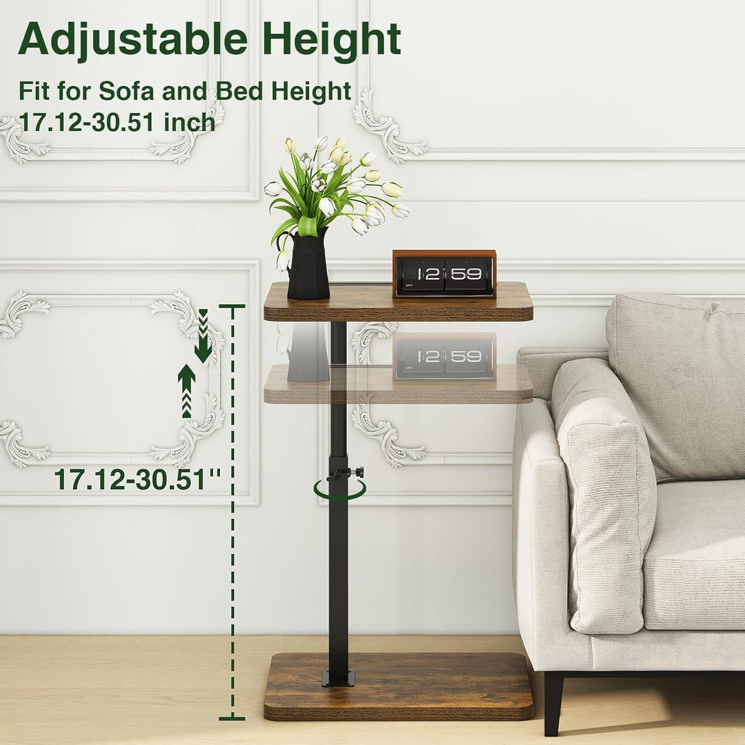 IBUYKE Beistelltisch C Form, 360° Rotierbarer und Höhenverstellbar Sofatisch, Couchtisch für schmale