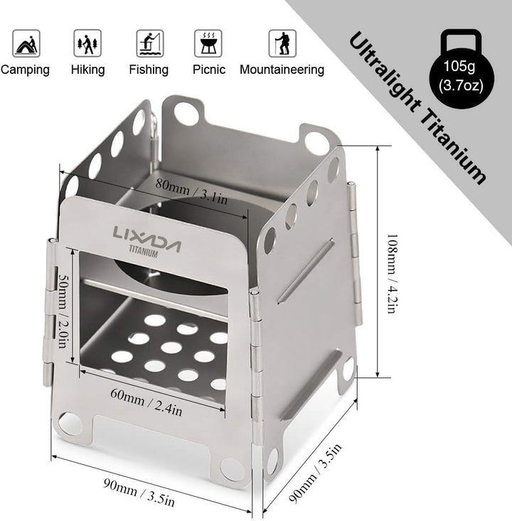 Lixada Camping Kocher, Mini Titanium Holzofen Tragbar Leicht Holz Herd mit Mini-Spirituskocher für O