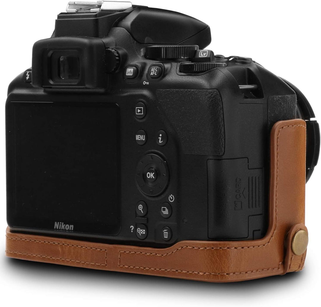 MegaGear MG1537 Nikon D3500 Ever Ready Leder Kamera-Case mit Trageriemen - Hellbraun, Hellbraun