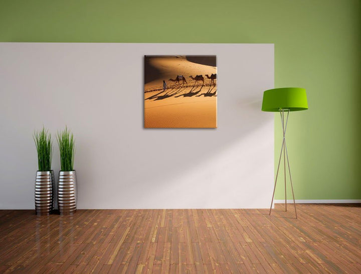 Kamelkarawane in der Wüste, Format: 70x70 auf Leinwand, XXL riesige Bilder fertig gerahmt mit Keilra