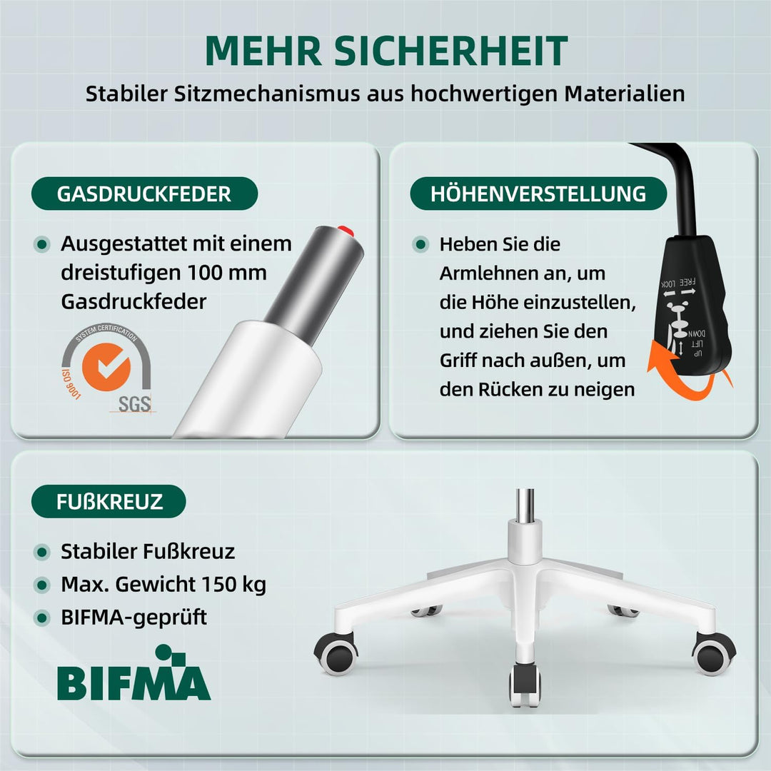 Airchros Bürostuhl mit Hochklappbaren Armlehnen, Bürostuhl Ergonomisch mit Einstellbarer Lendenstütz