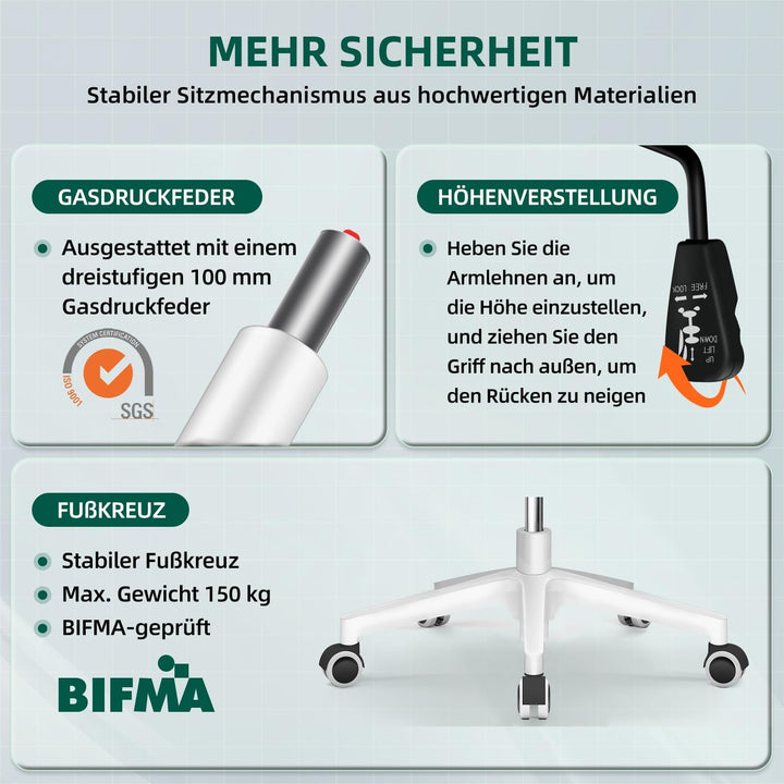 Airchros Bürostuhl mit Hochklappbaren Armlehnen, Bürostuhl Ergonomisch mit Einstellbarer Lendenstütz