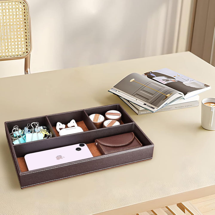 GORESE Valet Tablett, Leder Büro Schublade Schreibtisch Aufbewahrungsbox, Nachttisch Ablageschale, T