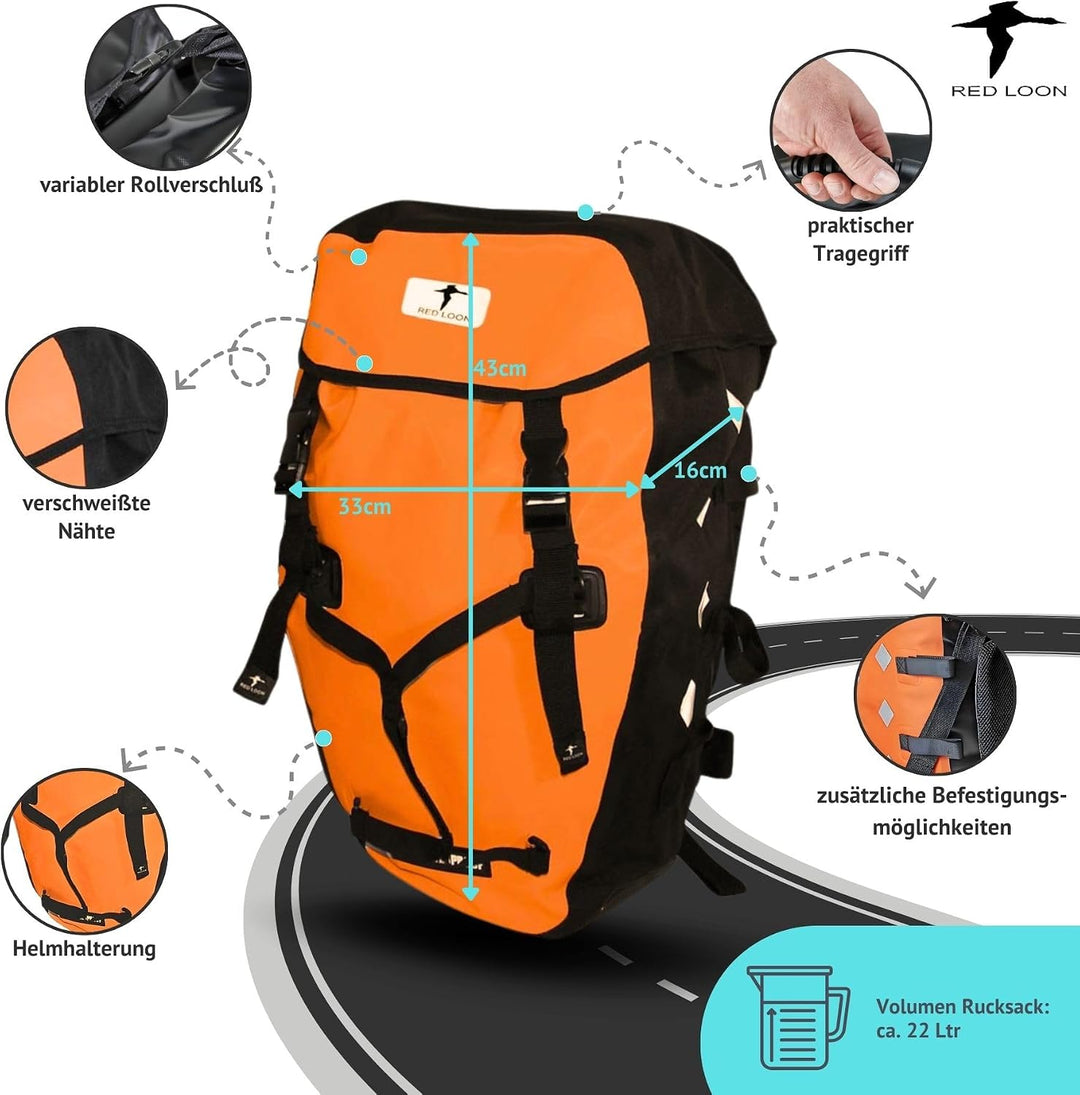 Red Loon wasserdichter Fahrrad Rucksack Fahrradrucksack 22L Pro orange/schwarz - Rolltop Backpack mi