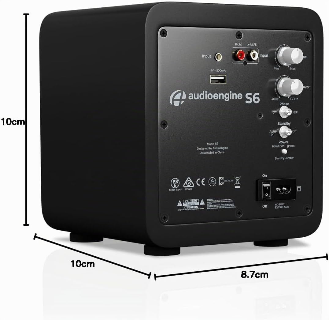 Audioengine S6 Aktiv Subwoofer 15 cm kompakte Grösse, kraftvoller Bass in einem kleinen Paket - 210