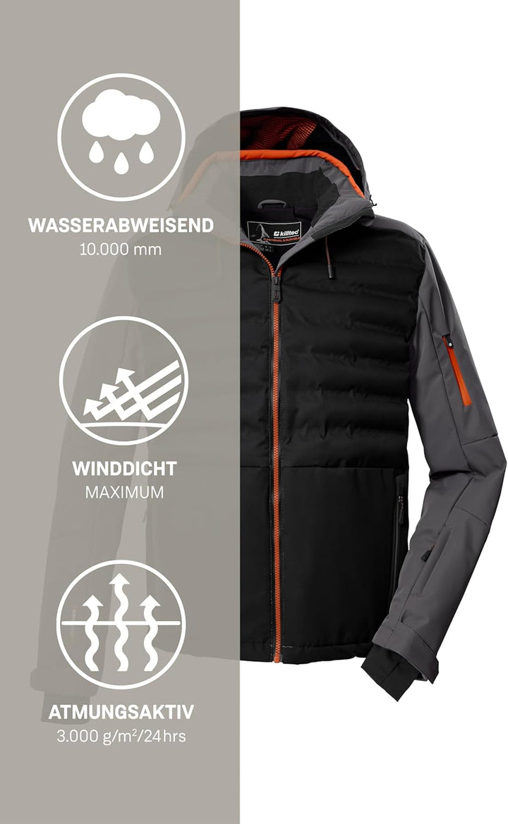 Killtec Herren Ksw 72 Mn Ski Jckt Hybridjacke/Steppjacke mit abzipbarer Kapuze und Schneefang S Schw