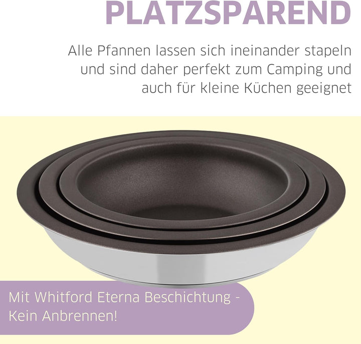 Pfannenset Induktion 3-teilig Bratpfanne 28 cm mit Glasdeckel & abnehmbarer Griff, antihaftbeschicht