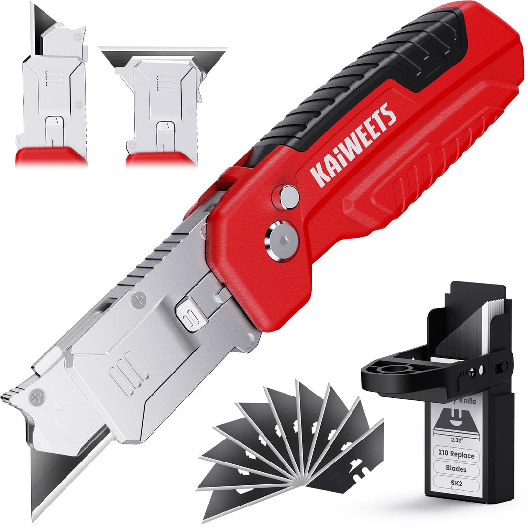 KAIWEETS 2-in-1 Cutter-Messer mit Schaber, Klappbares Universalmesser mit 3-Winkel-Verriegelung, Zin