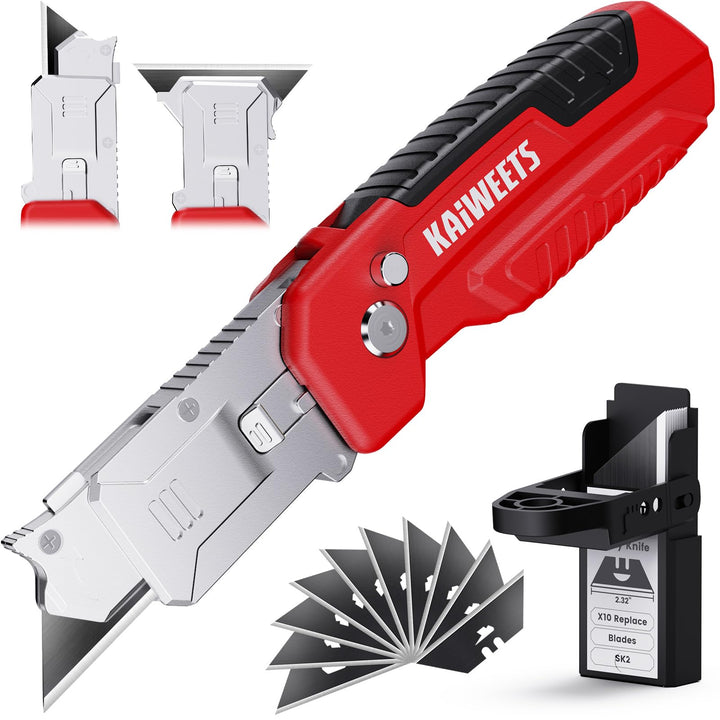 KAIWEETS 2-in-1 Cutter-Messer mit Schaber, Klappbares Universalmesser mit 3-Winkel-Verriegelung, Zin