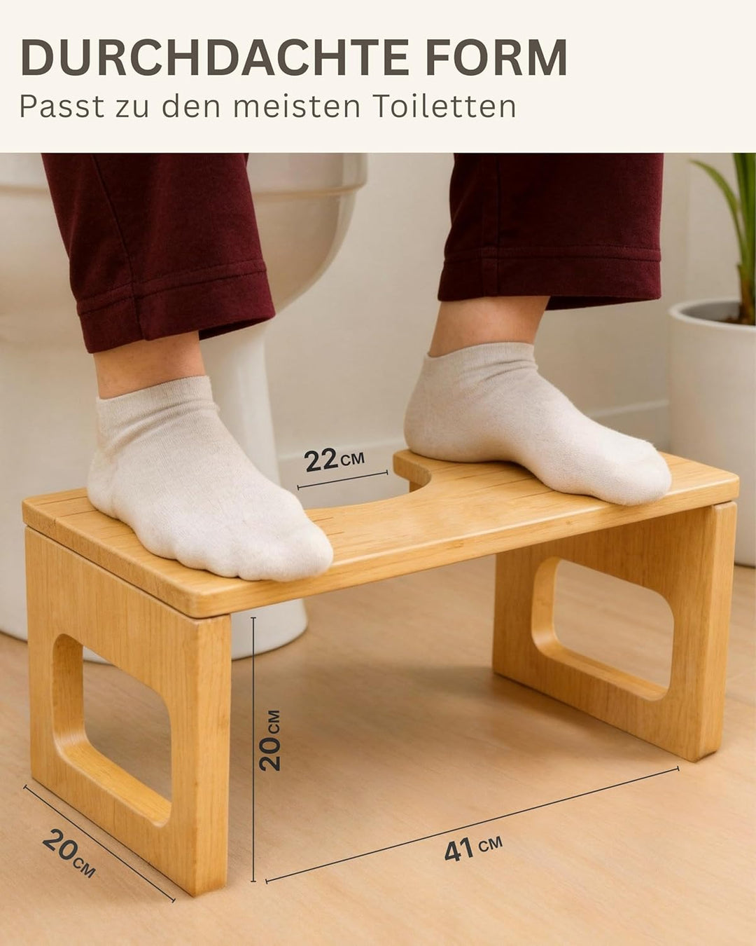 WERTO Toilettenhocker Klappbar aus Bambus-Holz - Ergonomischer Klohocker fürs Erwachsene - 𝗥𝘂𝘁𝘀𝗰𝗵𝗳𝗲𝘀
