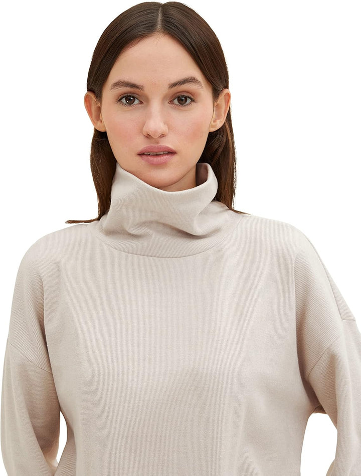TOM TAILOR Denim Damen 1034294 Cropped Sweatshirt mit Kordelzug (1er Pack) S 30224 - Cloud Grey Mela