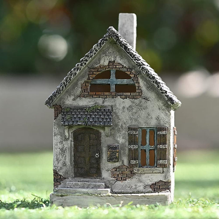 Feenhaus, 14cm Miniatur Pastoral kleines Haus Harz Retro Elfenhaus Miniatur Landschaft Gartenfigur G