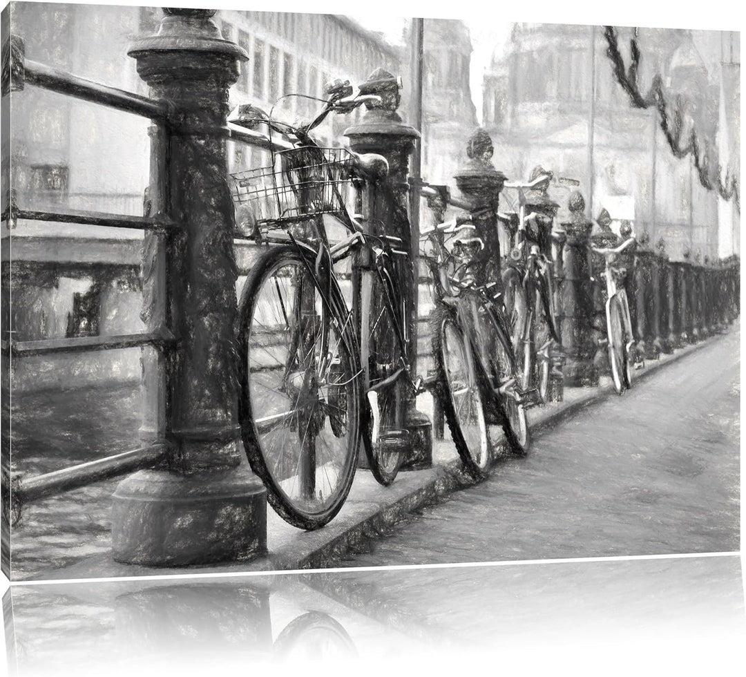 Pixxprint Fahrräder am Kanal 100x70cm Leinwandbild Wandbild Kunstdruck, 100x70