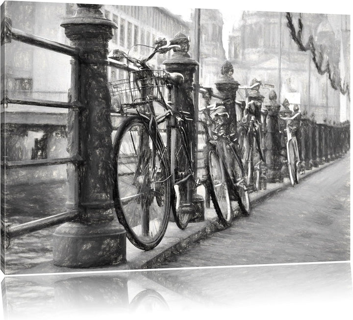 Pixxprint Fahrräder am Kanal 100x70cm Leinwandbild Wandbild Kunstdruck, 100x70