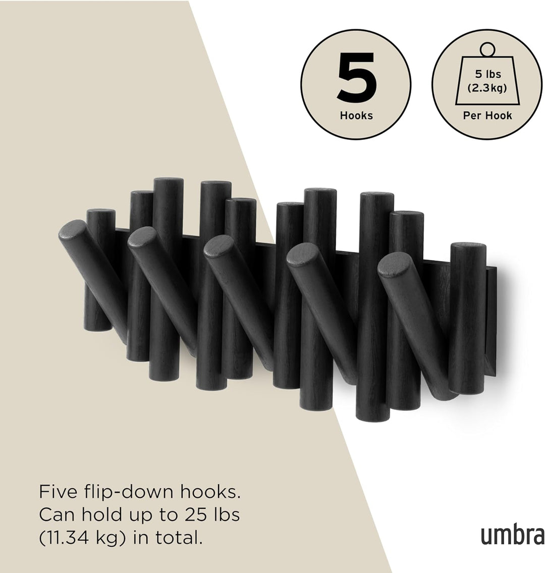 Umbra Picket Garderobenhaken - Garderobenleiste und Moderne Wand Dekoration mit 5 Klapphaken aus ges