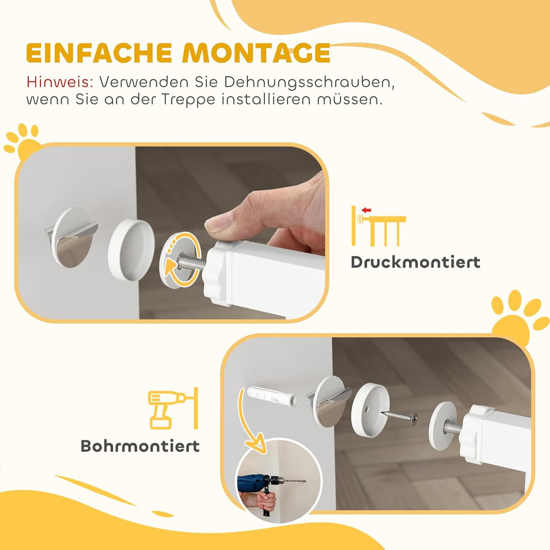 PawHut Türschutzgitter Treppenschutzgitter mit 10/20 cm Verlängerung Türgitter ohne Bohren Treppengi