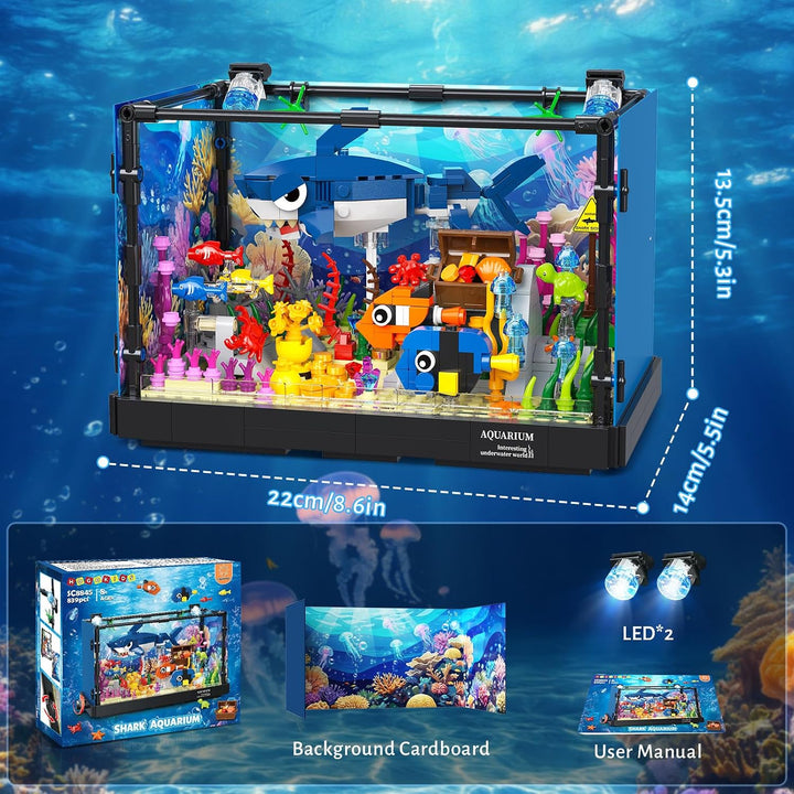 HOGOKIDS Technik Hai Aquarium Bauspielzeug mit Licht für Jungen ab 8 Jahren