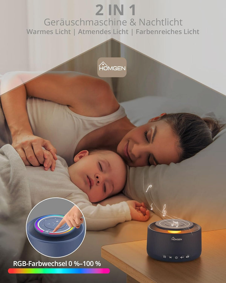 HOMGEN White Noise Machine Weisses Rauschen Maschine Einschlafhilfe Baby Erwachsene 30 Klänge & 30 S