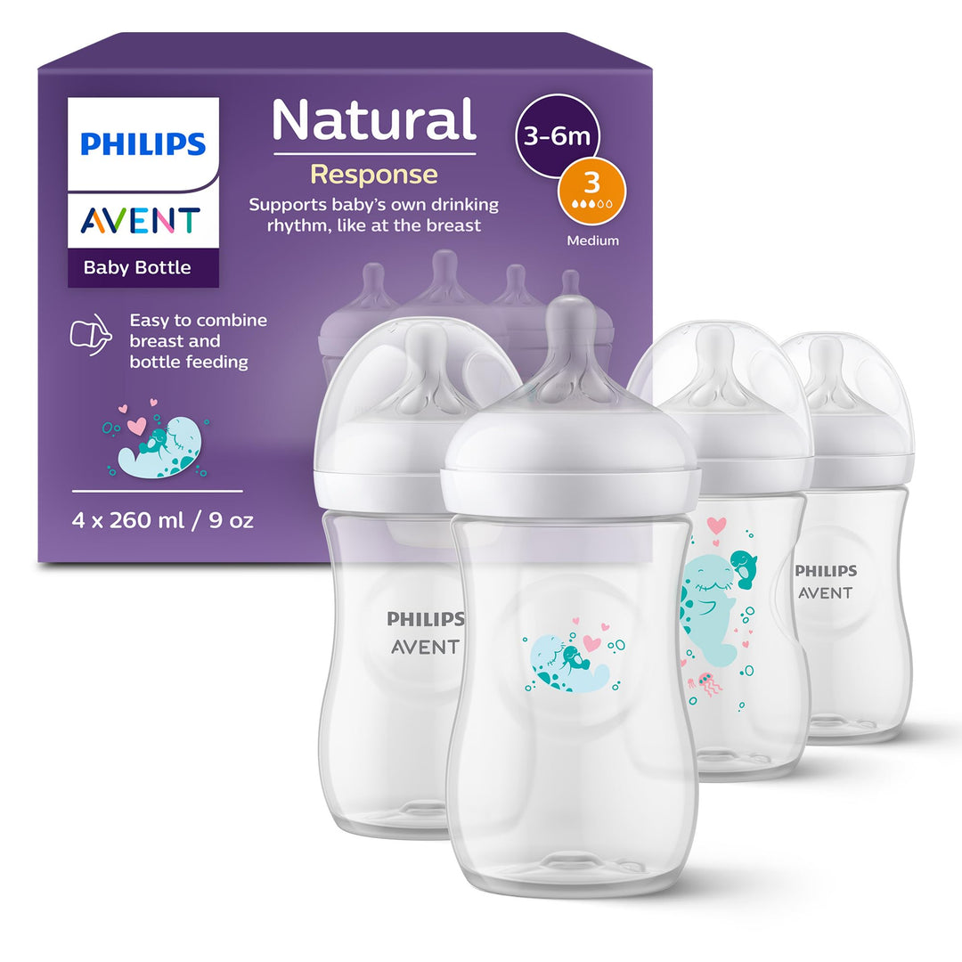 Philips AVENT Natural Response Geschenkset für Babys: 4 Natural Response Babyfläschchen (260 ml) mit