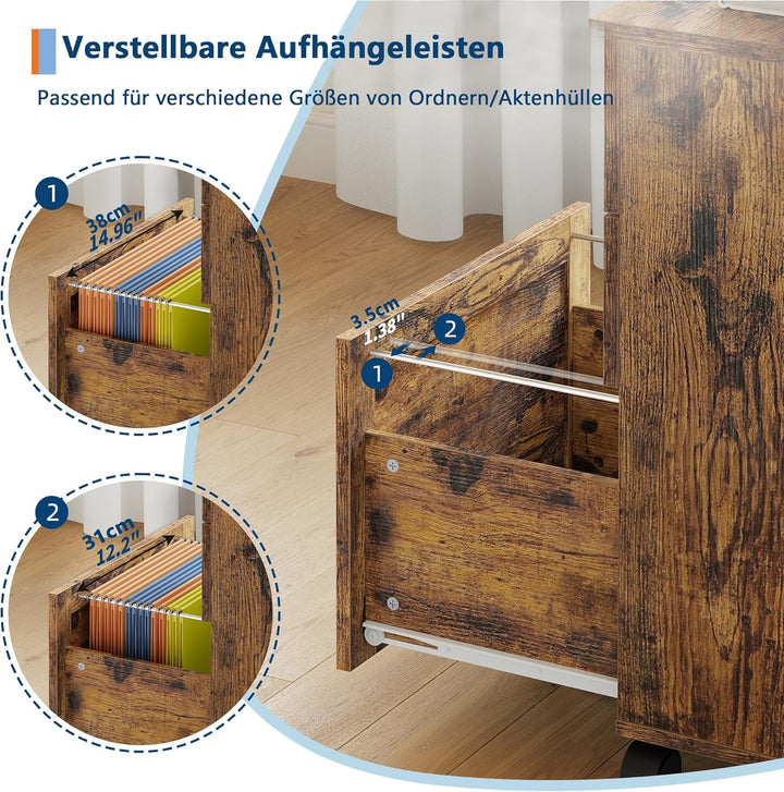 Litake Rollcontainer Abschliessbare mit 3 Schubladen,Mobiler Aktenschrank Büroschrank mit Rollen,Unt