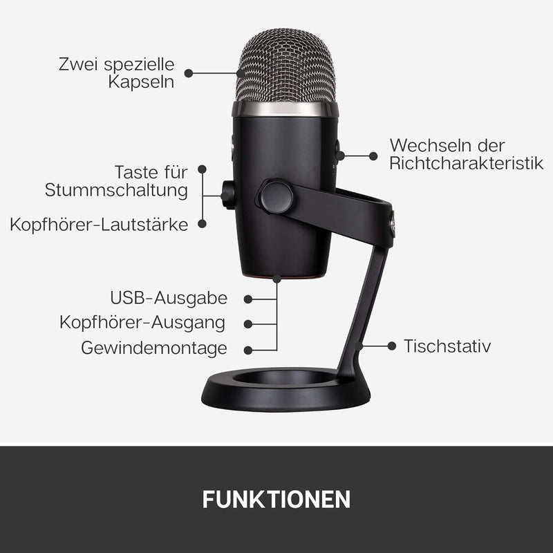 Blue Yeti Nano Premium USB-Mikrofon für Aufnahmen, Streaming, Gaming, Podcasting auf PC und Mac, Mit