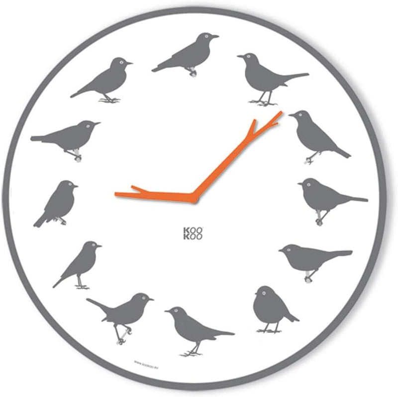 KOOKOO UltraFlat Grau, Moderne Singvogeluhr mit 12 heimischen Vogelstimmen, Grau