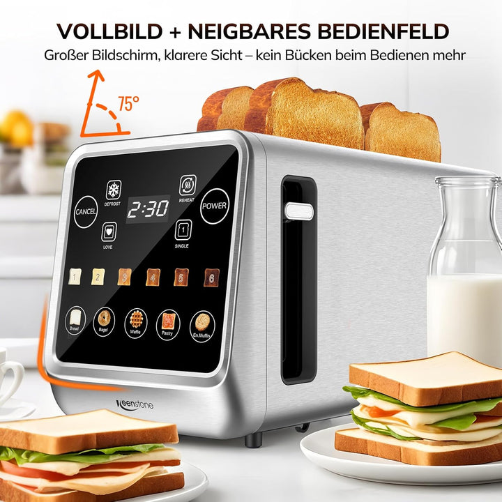 Keenstone Toaster 4 Scheiben, LED Display Touchscreen mit Memory-Funktion, Single-Slice-Technologie,